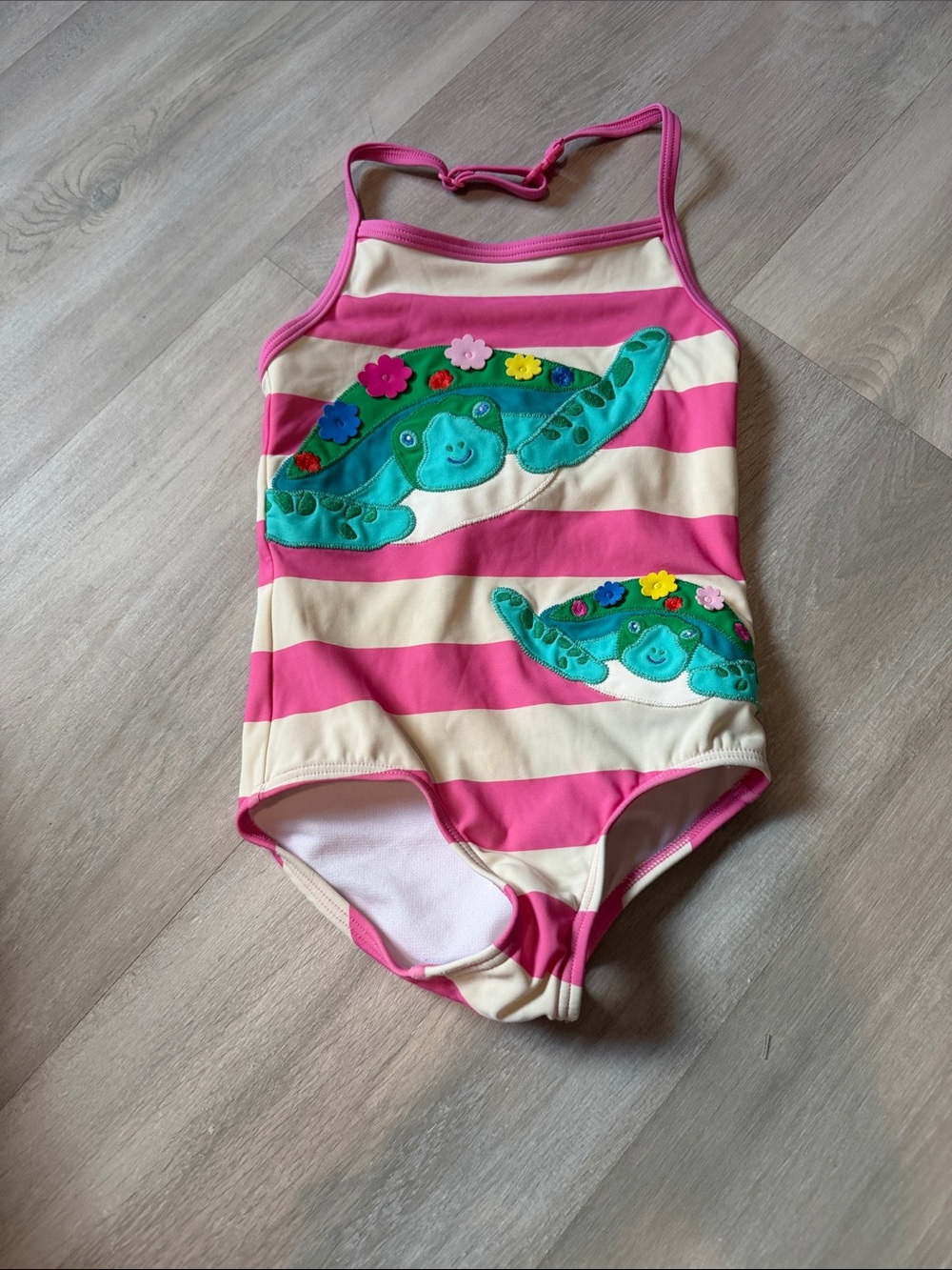 Mini Boden  Pink & Cream Striped Girls Swimsuit size 2-3 yr